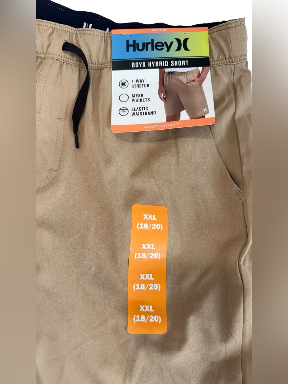 Hurley Boys Hybrid Shorts in Tan with Black Drawstring XXL (18/20) - Picture 3 of 9